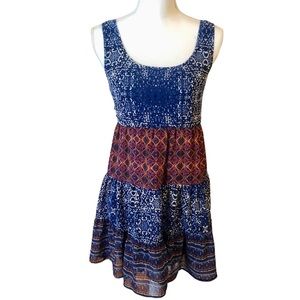 Speechless Size Small Blue Patterned Midi Boho Lined Back Tie Sleeveless Dress